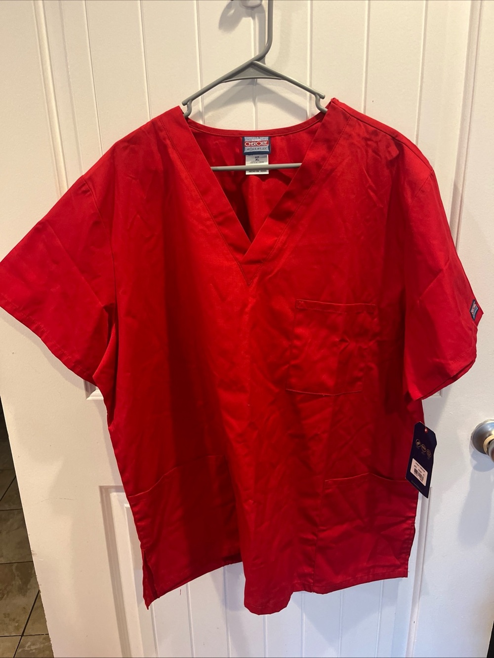 Cherokee Red V-Neck Short Sleeve Scrub Top
